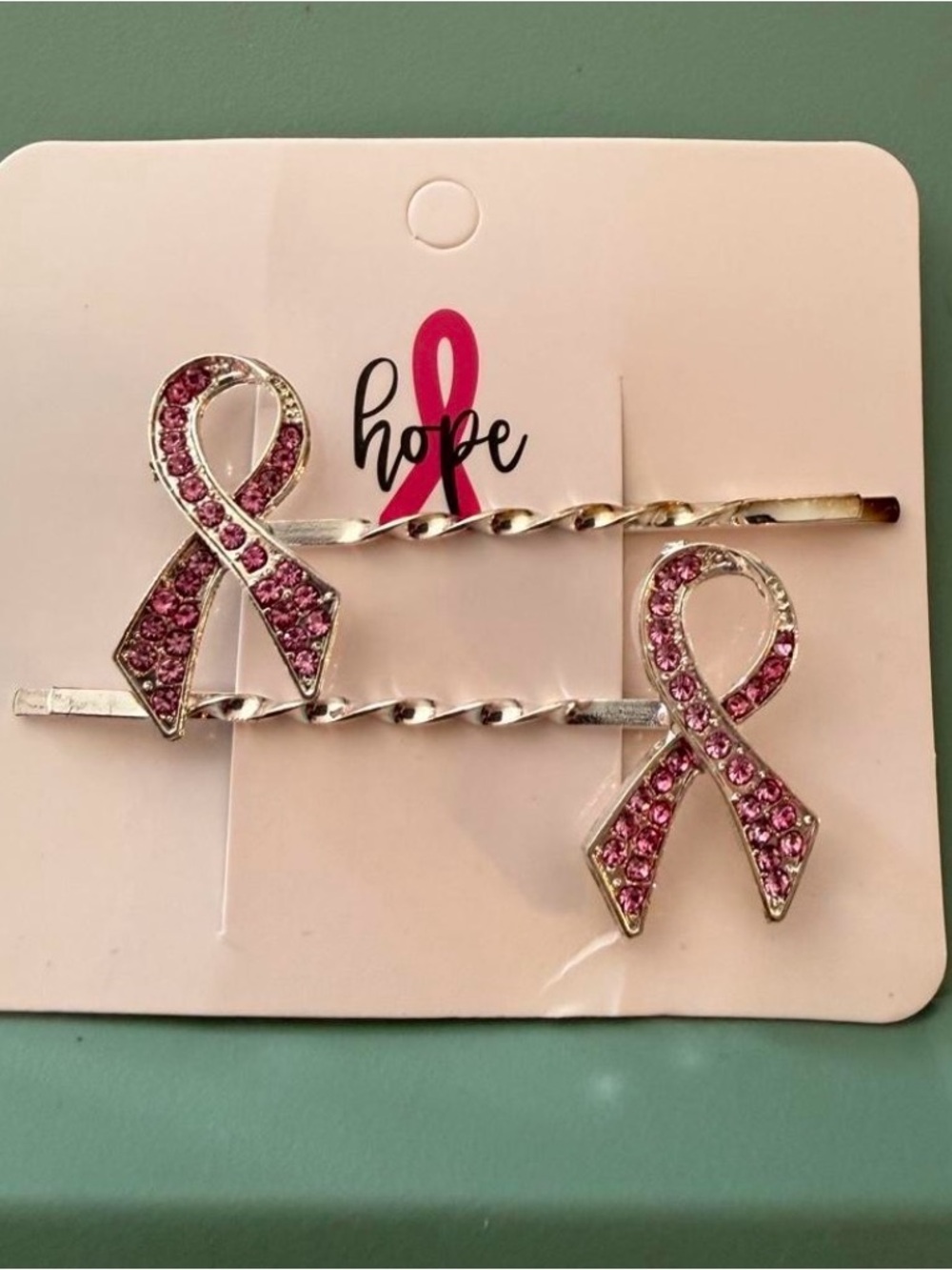 Pink Crystal Ribbon Bobby Pin Set - Hope Accent Hair Clips